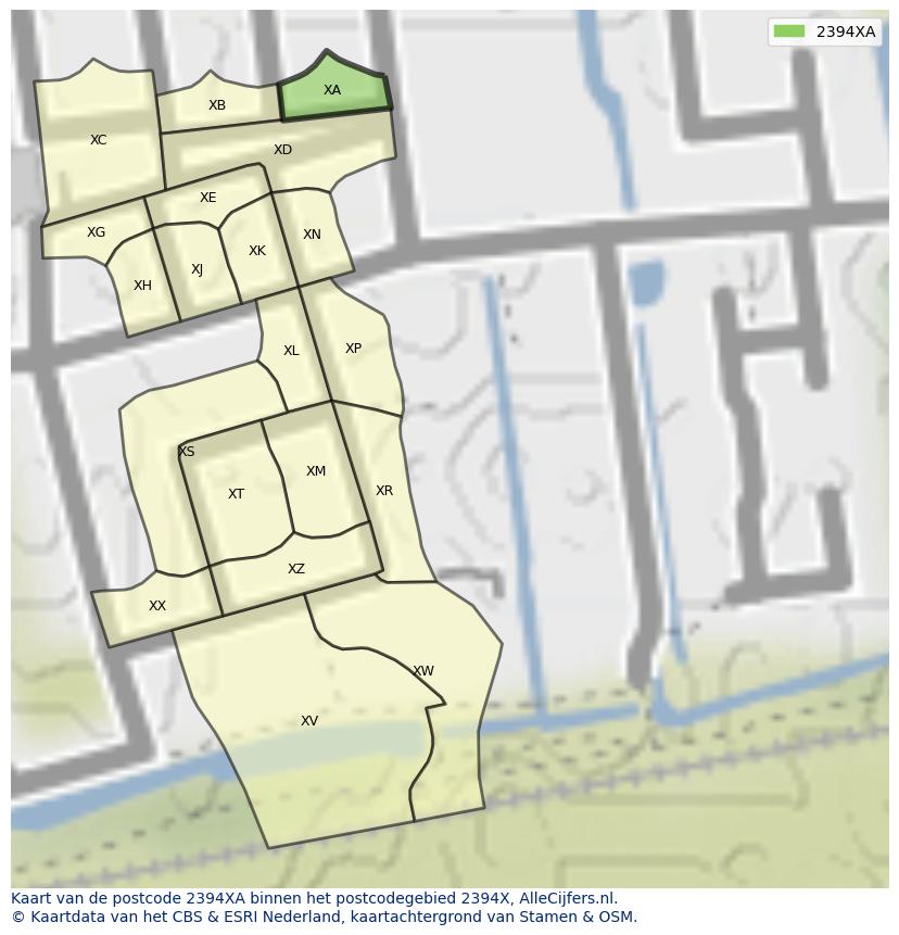 Afbeelding van het postcodegebied 2394 XA op de kaart.