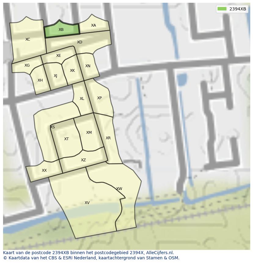 Afbeelding van het postcodegebied 2394 XB op de kaart.