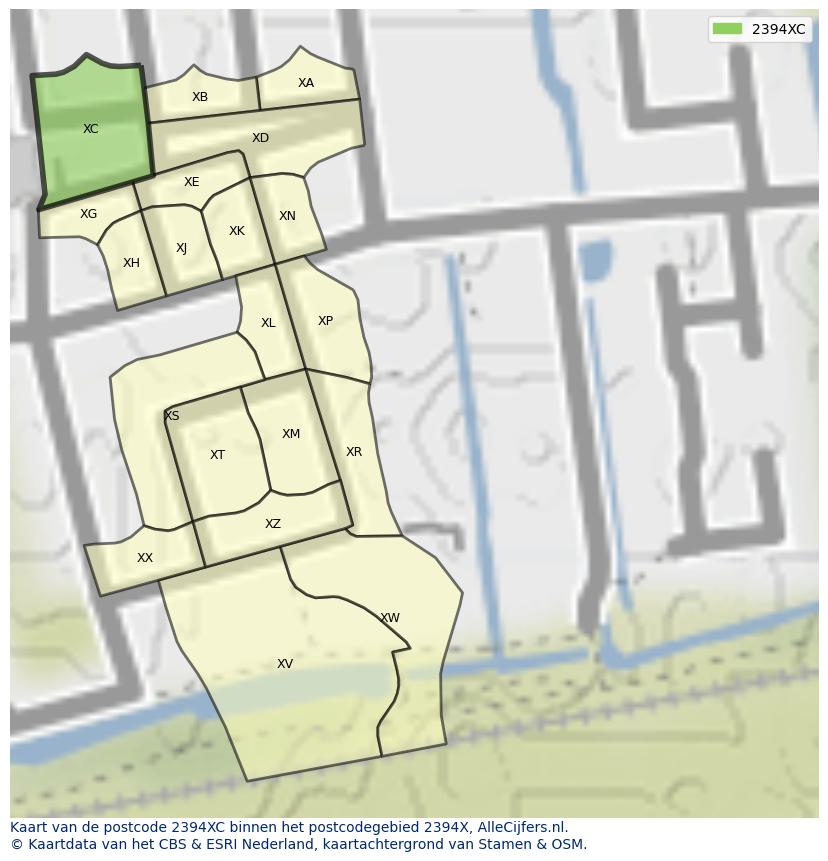 Afbeelding van het postcodegebied 2394 XC op de kaart.