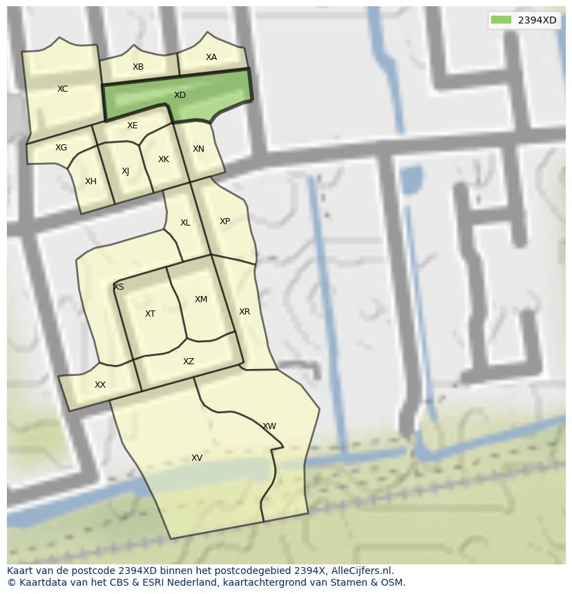 Afbeelding van het postcodegebied 2394 XD op de kaart.