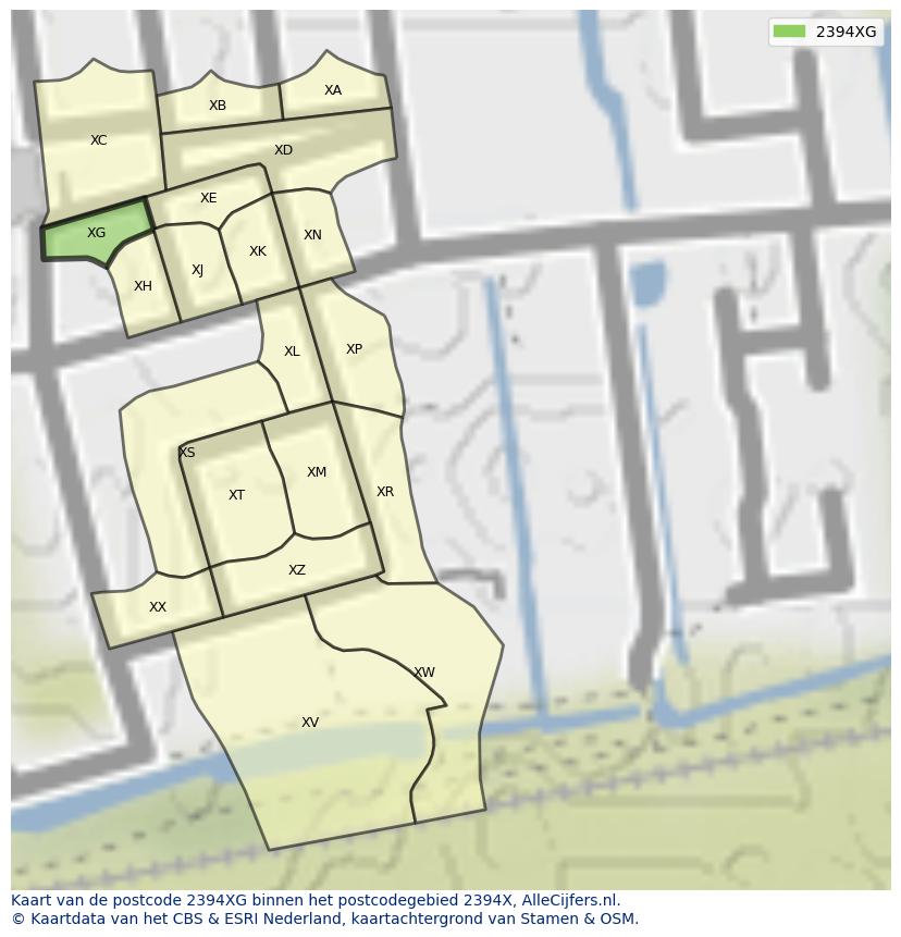 Afbeelding van het postcodegebied 2394 XG op de kaart.