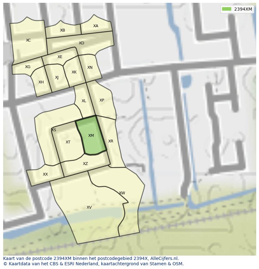 Afbeelding van het postcodegebied 2394 XM op de kaart.