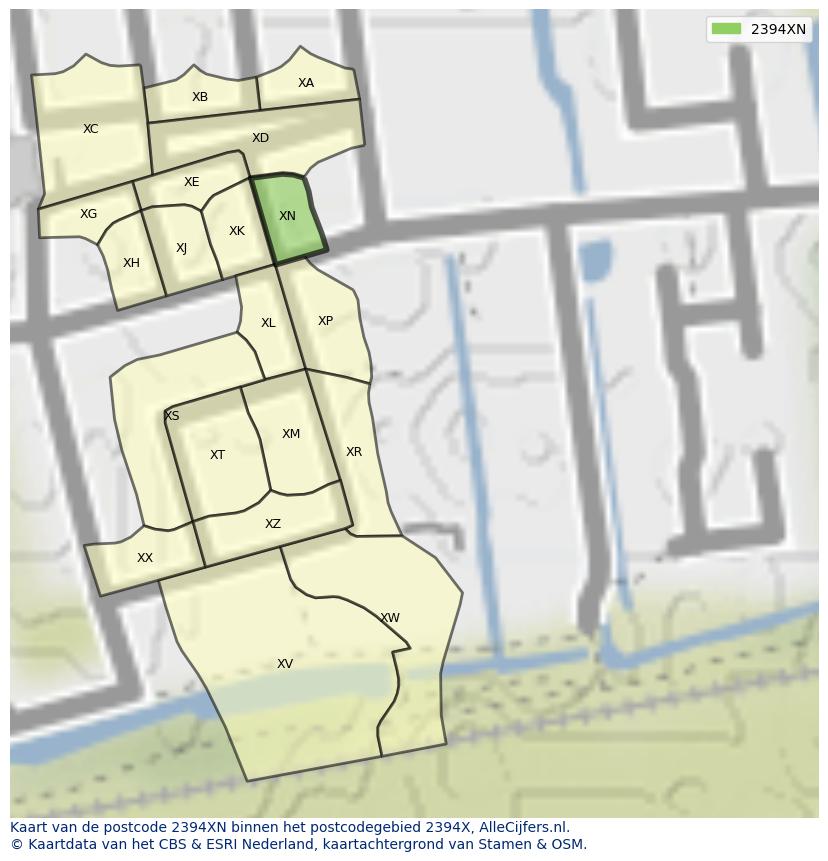 Afbeelding van het postcodegebied 2394 XN op de kaart.