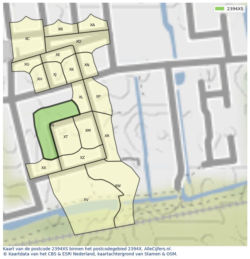 Afbeelding van het postcodegebied 2394 XS op de kaart.