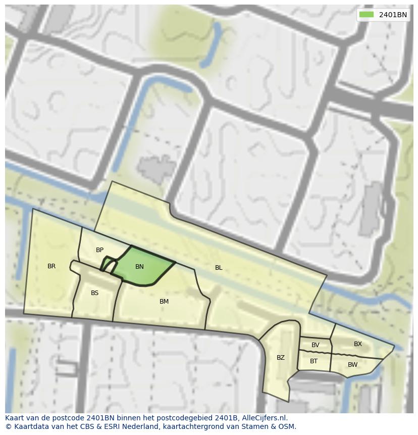 Afbeelding van het postcodegebied 2401 BN op de kaart.