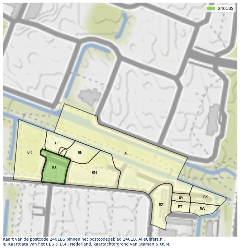 Afbeelding van het postcodegebied 2401 BS op de kaart.