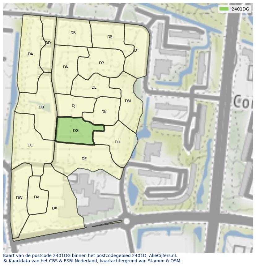 Afbeelding van het postcodegebied 2401 DG op de kaart.
