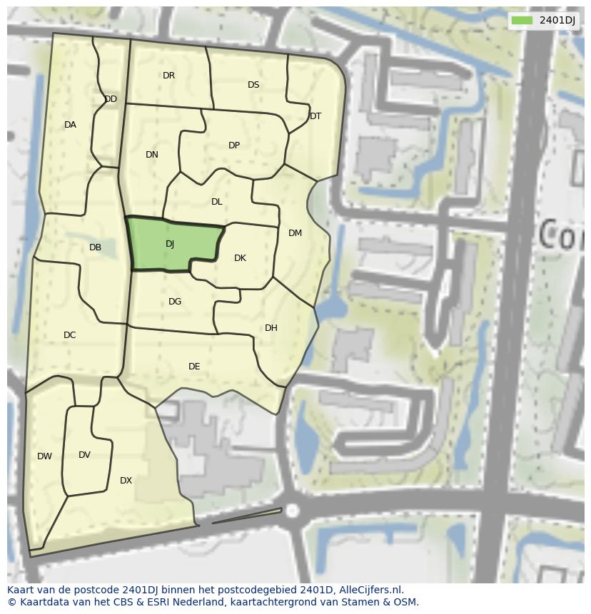 Afbeelding van het postcodegebied 2401 DJ op de kaart.