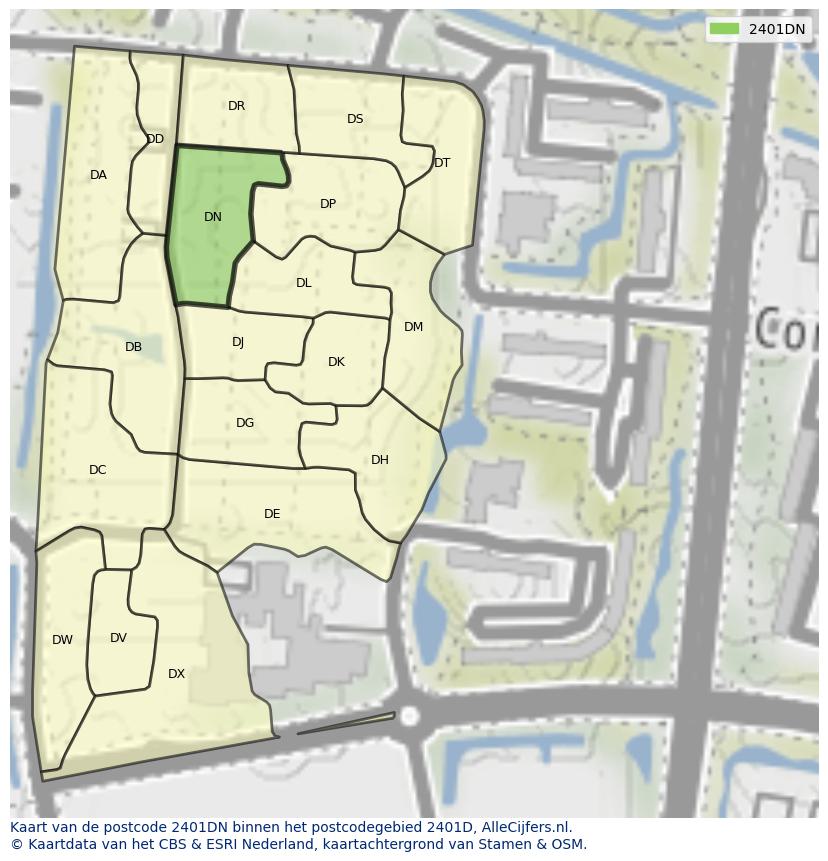 Afbeelding van het postcodegebied 2401 DN op de kaart.