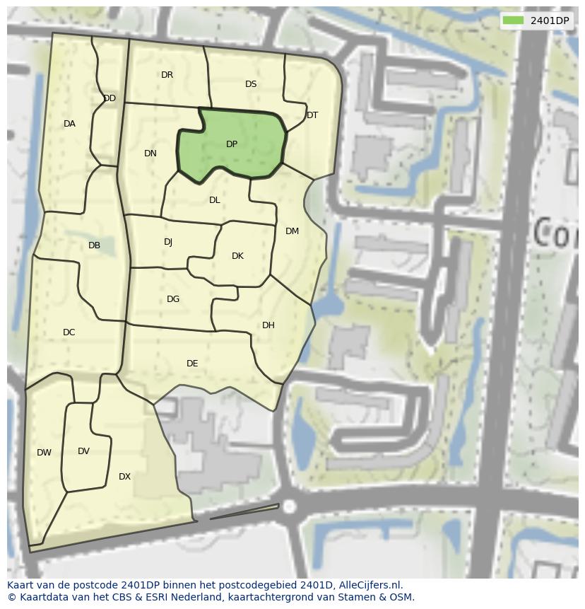 Afbeelding van het postcodegebied 2401 DP op de kaart.