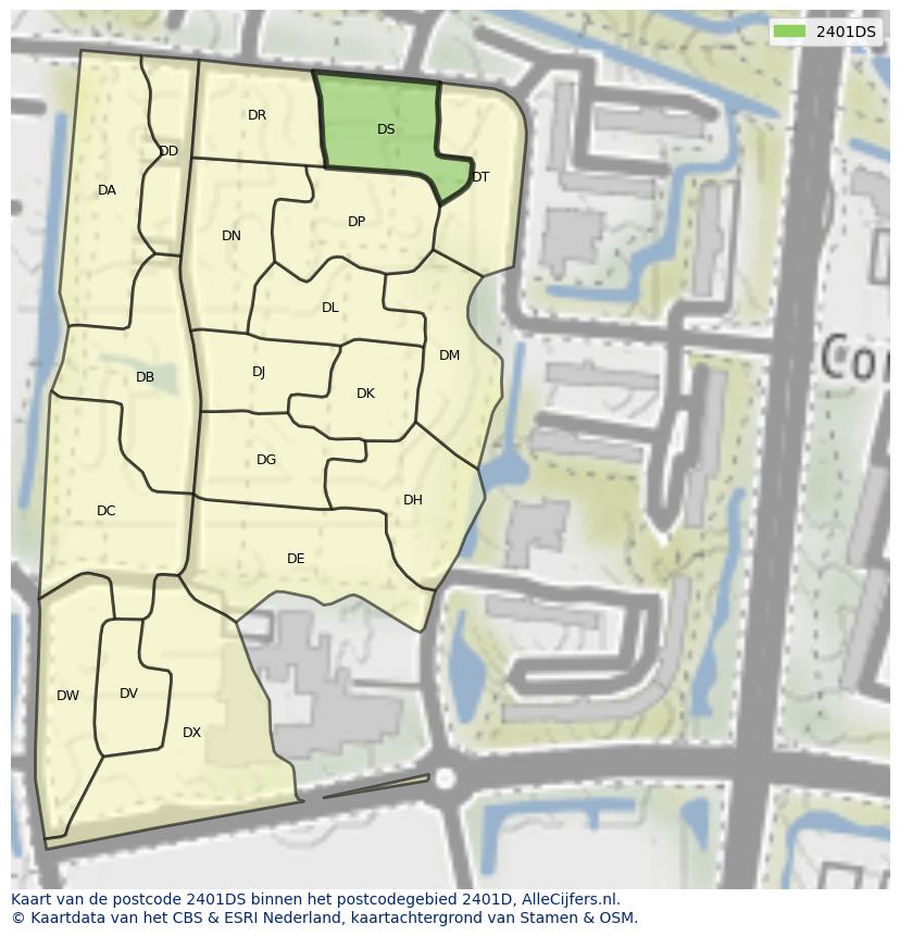 Afbeelding van het postcodegebied 2401 DS op de kaart.