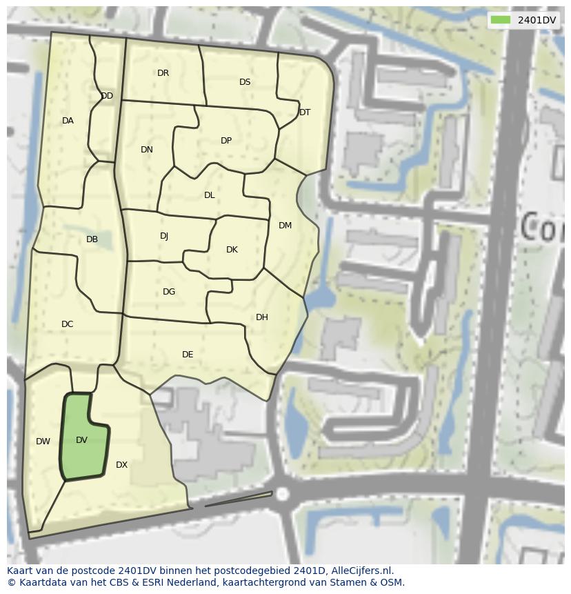 Afbeelding van het postcodegebied 2401 DV op de kaart.