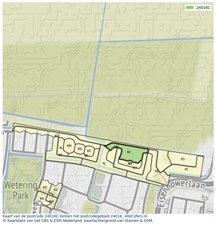 Afbeelding van het postcodegebied 2401 KC op de kaart.