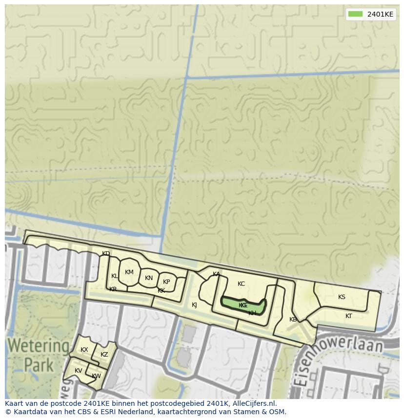 Afbeelding van het postcodegebied 2401 KE op de kaart.
