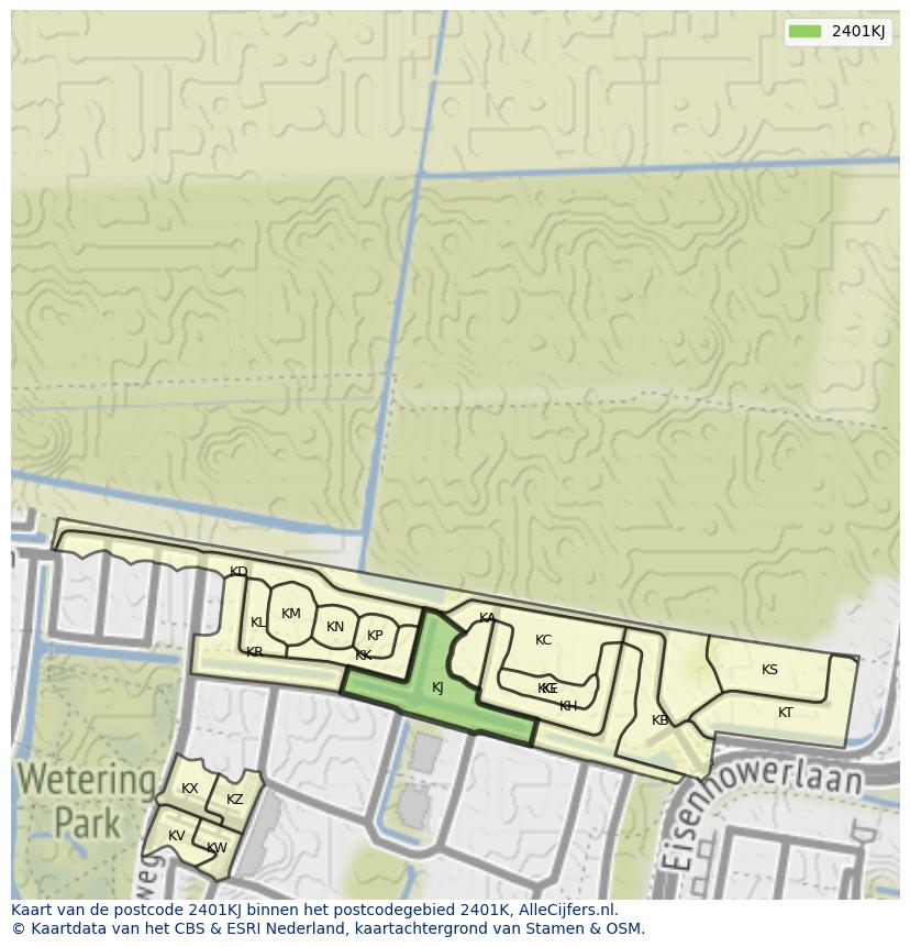 Afbeelding van het postcodegebied 2401 KJ op de kaart.