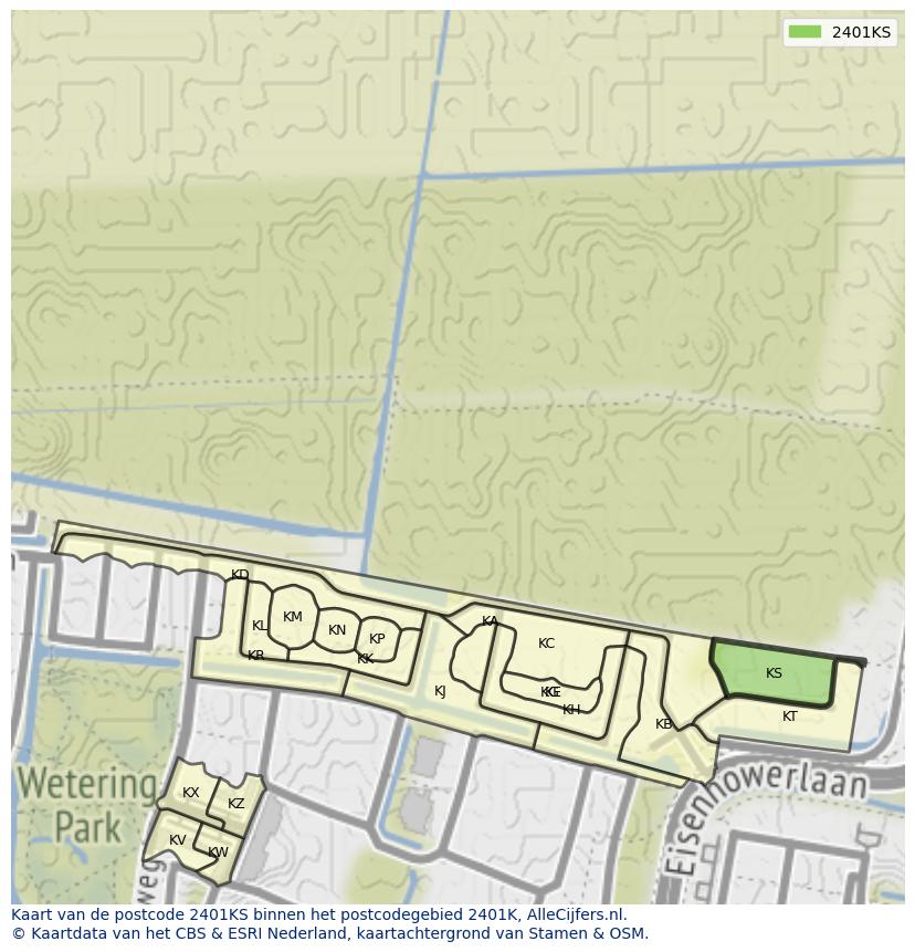 Afbeelding van het postcodegebied 2401 KS op de kaart.