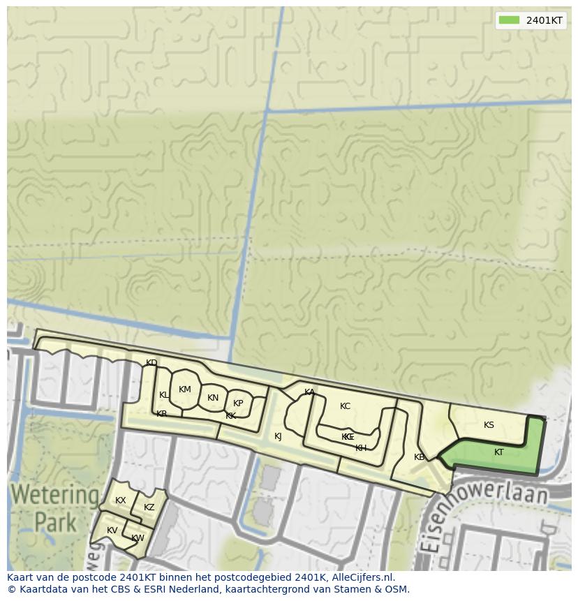 Afbeelding van het postcodegebied 2401 KT op de kaart.