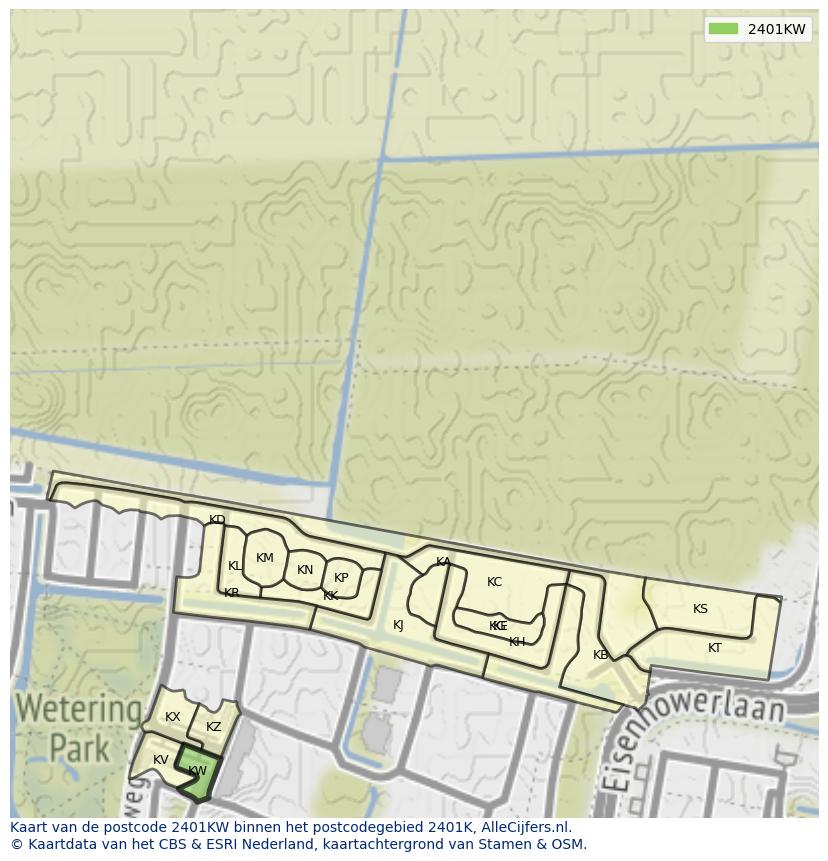 Afbeelding van het postcodegebied 2401 KW op de kaart.