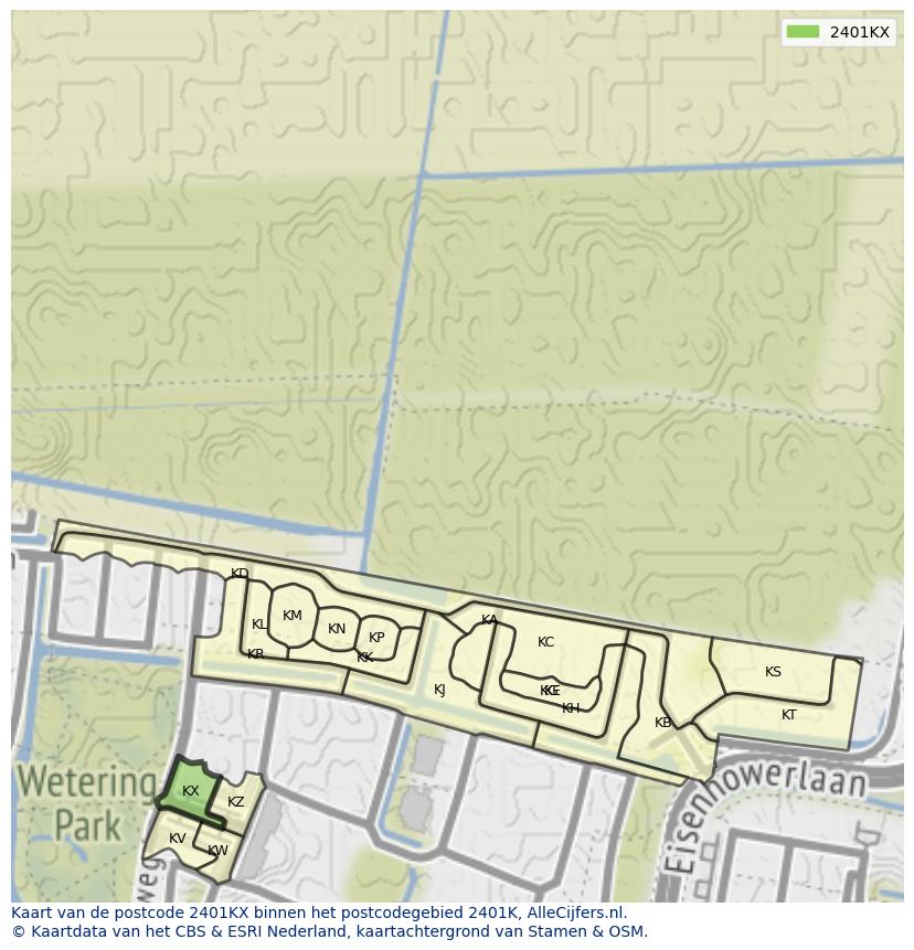 Afbeelding van het postcodegebied 2401 KX op de kaart.
