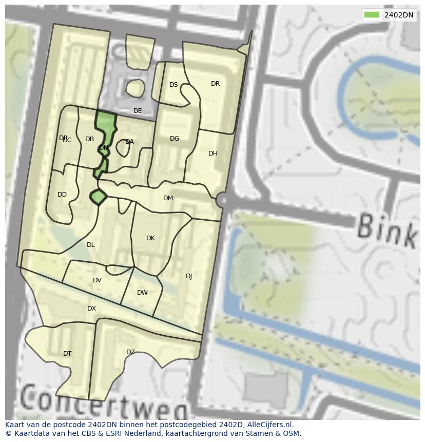 Afbeelding van het postcodegebied 2402 DN op de kaart.