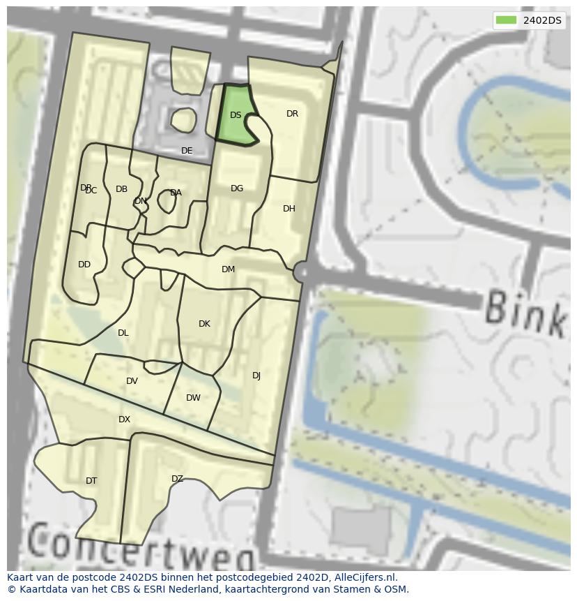 Afbeelding van het postcodegebied 2402 DS op de kaart.