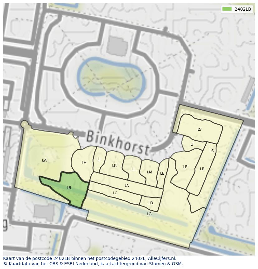 Afbeelding van het postcodegebied 2402 LB op de kaart.