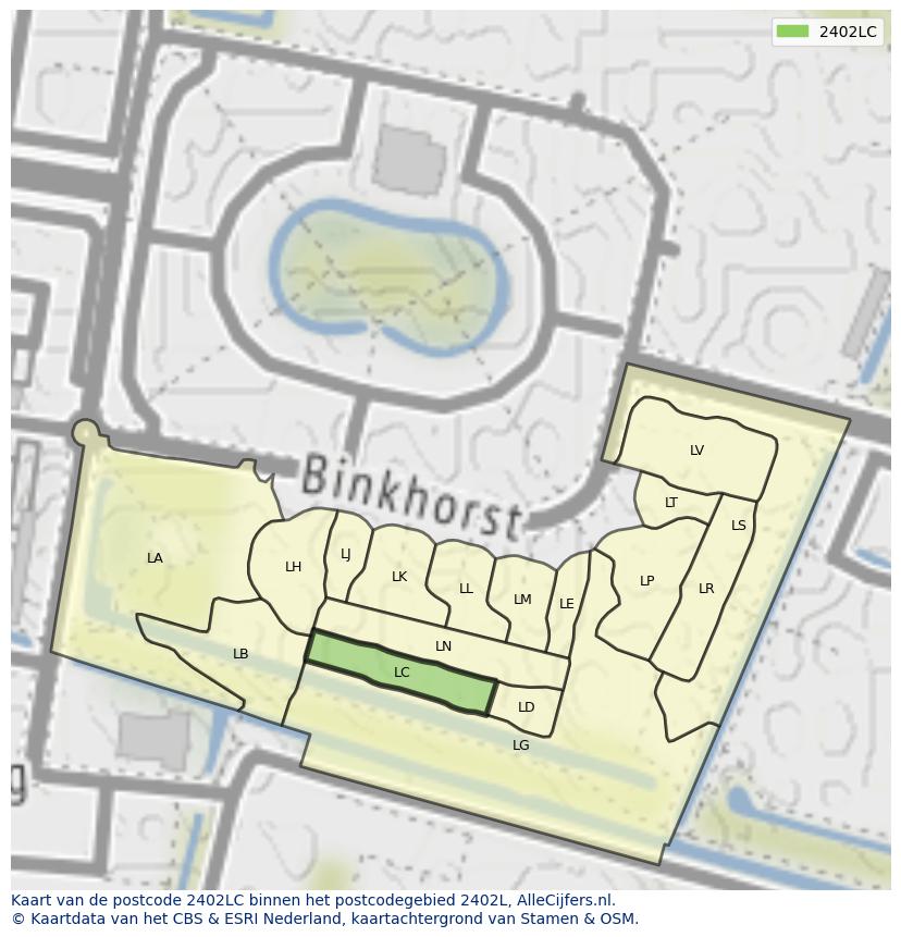 Afbeelding van het postcodegebied 2402 LC op de kaart.