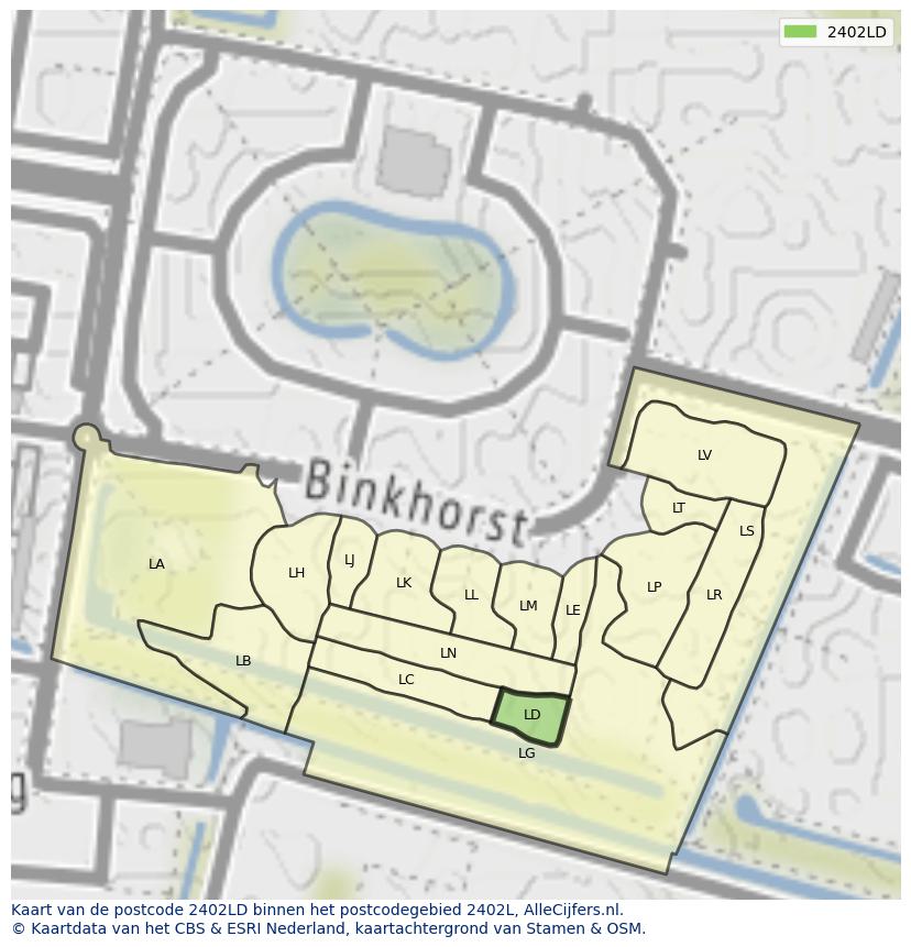 Afbeelding van het postcodegebied 2402 LD op de kaart.