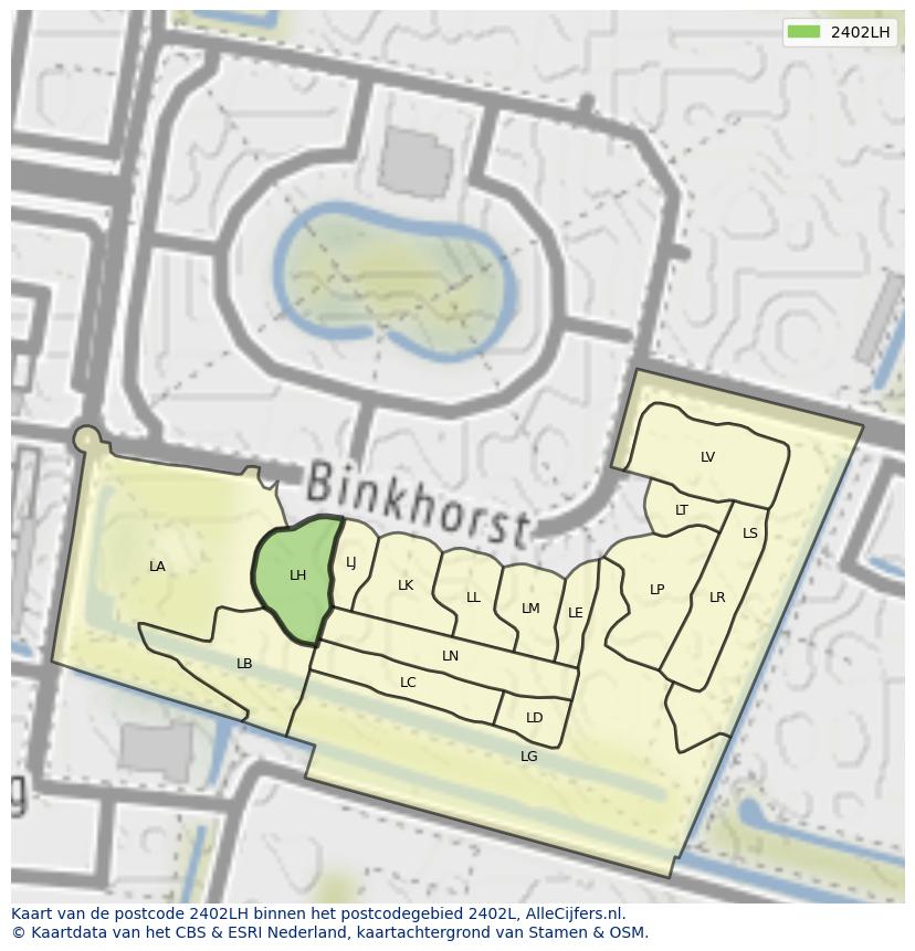 Afbeelding van het postcodegebied 2402 LH op de kaart.