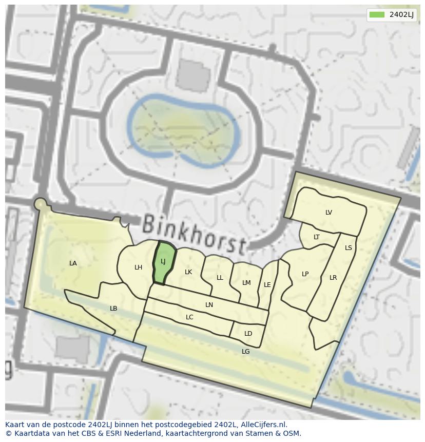 Afbeelding van het postcodegebied 2402 LJ op de kaart.