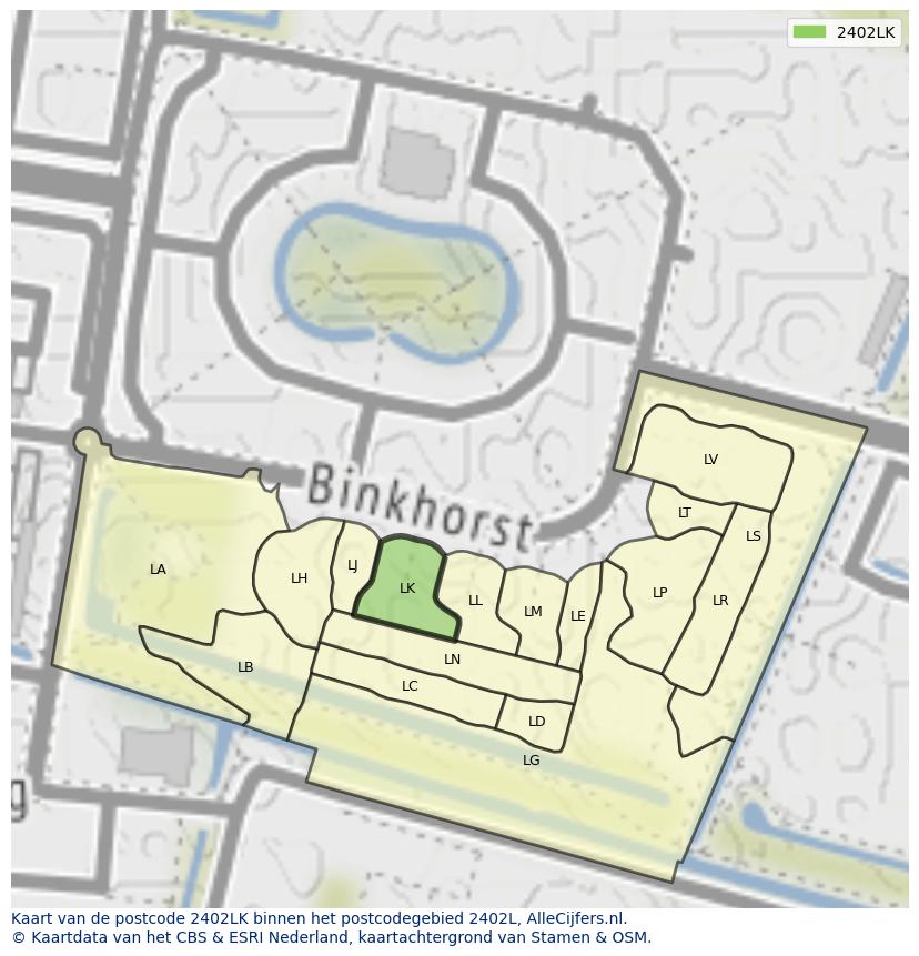 Afbeelding van het postcodegebied 2402 LK op de kaart.