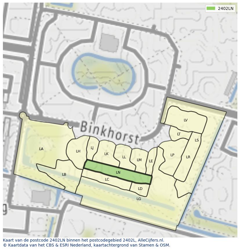 Afbeelding van het postcodegebied 2402 LN op de kaart.