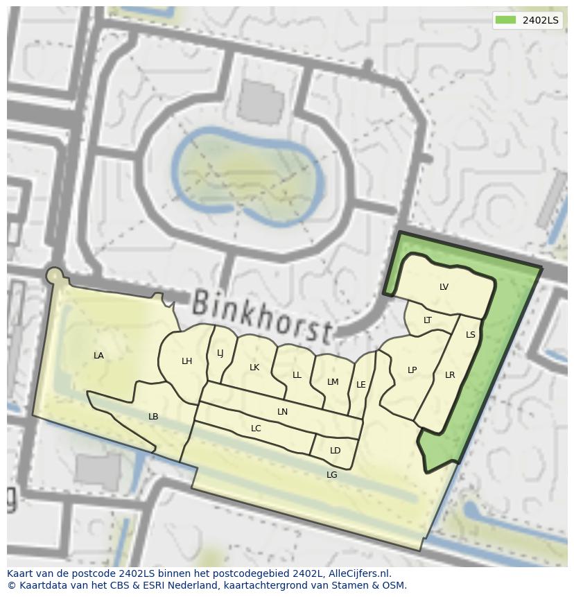Afbeelding van het postcodegebied 2402 LS op de kaart.