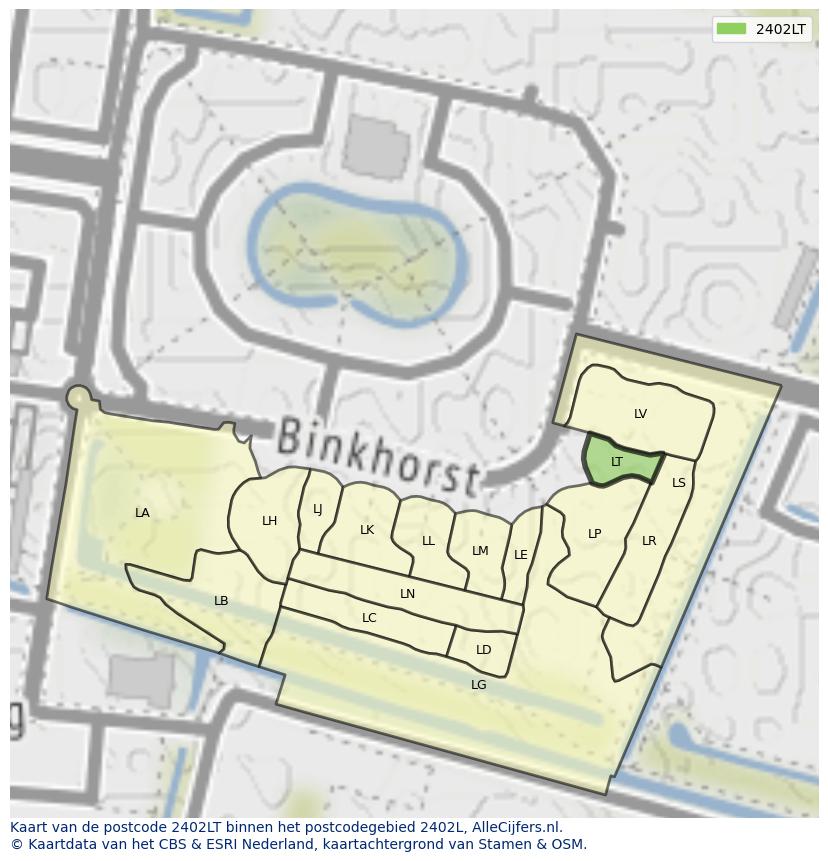 Afbeelding van het postcodegebied 2402 LT op de kaart.