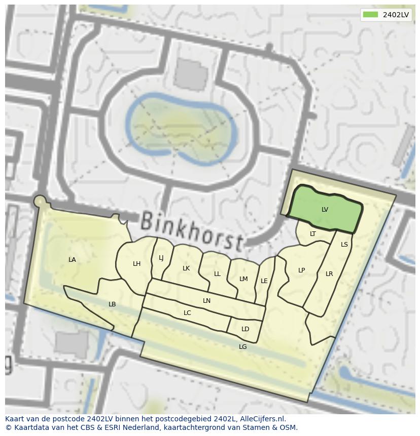 Afbeelding van het postcodegebied 2402 LV op de kaart.