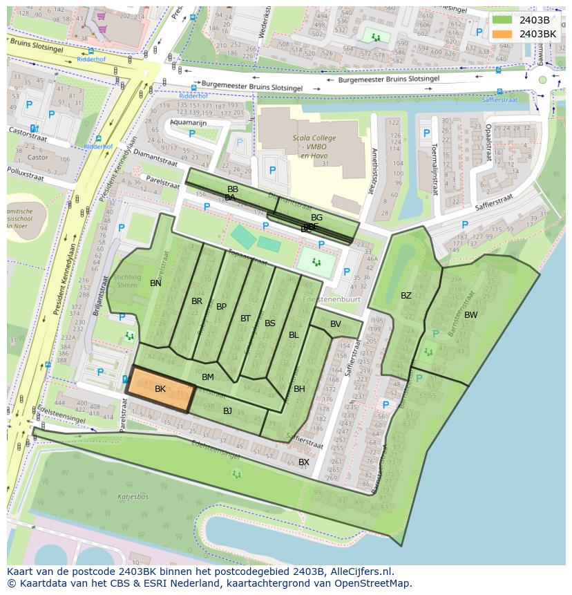 Afbeelding van het postcodegebied 2403 BK op de kaart.