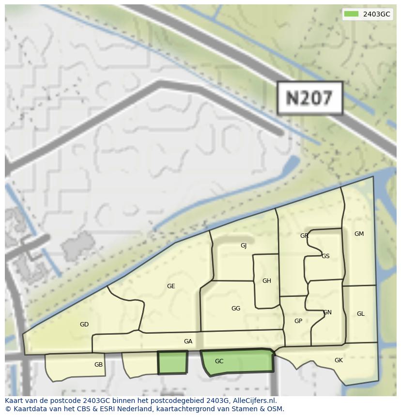 Afbeelding van het postcodegebied 2403 GC op de kaart.