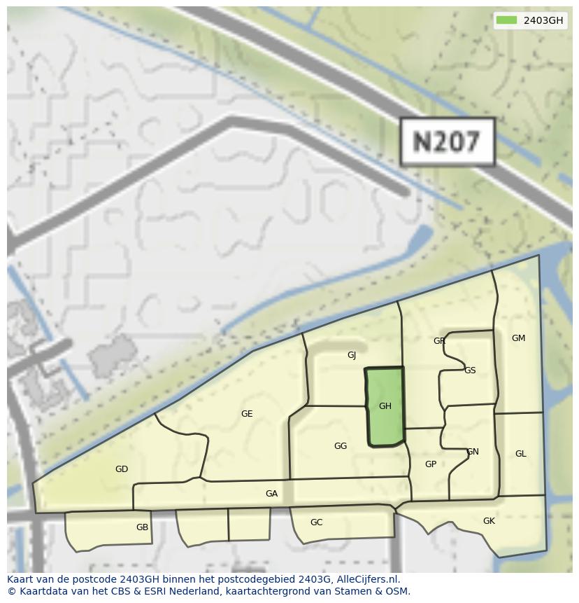 Afbeelding van het postcodegebied 2403 GH op de kaart.