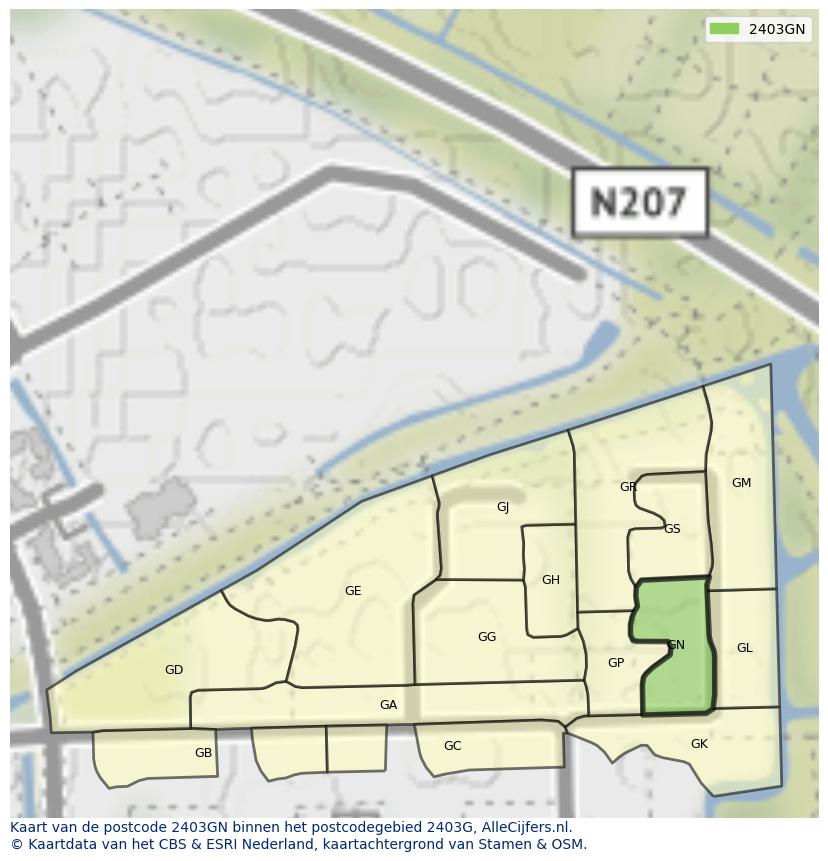 Afbeelding van het postcodegebied 2403 GN op de kaart.