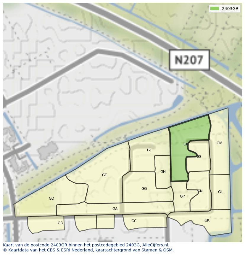 Afbeelding van het postcodegebied 2403 GR op de kaart.