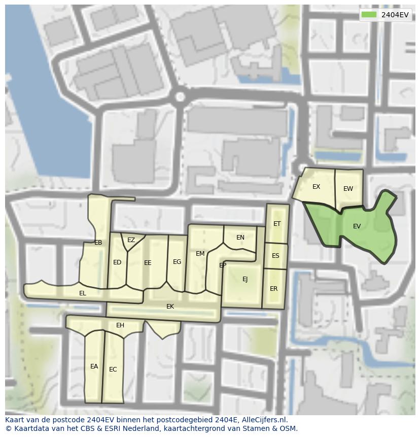 Afbeelding van het postcodegebied 2404 EV op de kaart.