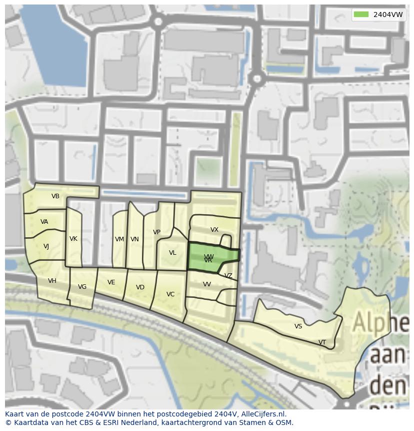 Afbeelding van het postcodegebied 2404 VW op de kaart.
