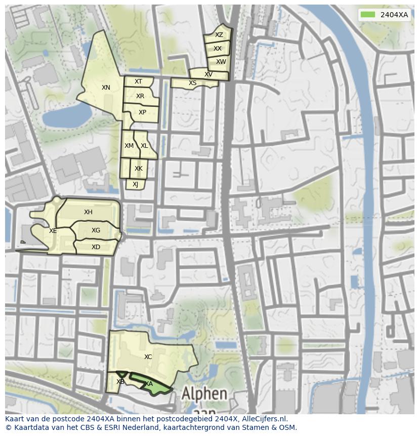 Afbeelding van het postcodegebied 2404 XA op de kaart.