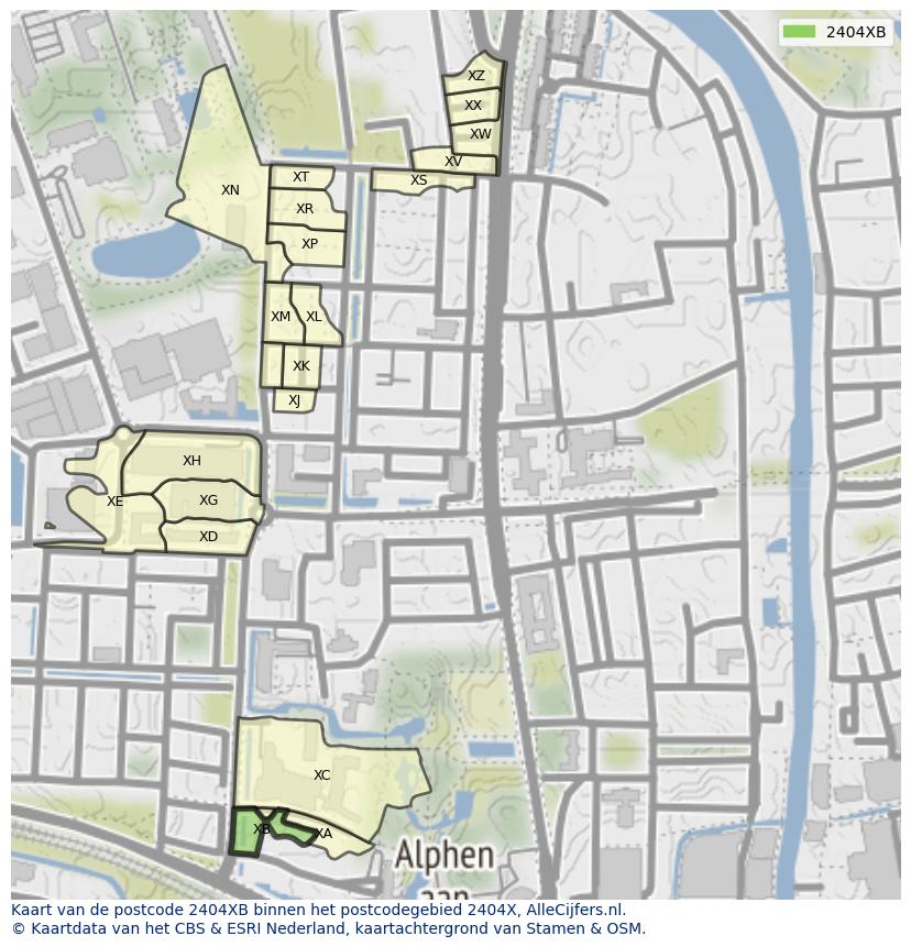 Afbeelding van het postcodegebied 2404 XB op de kaart.