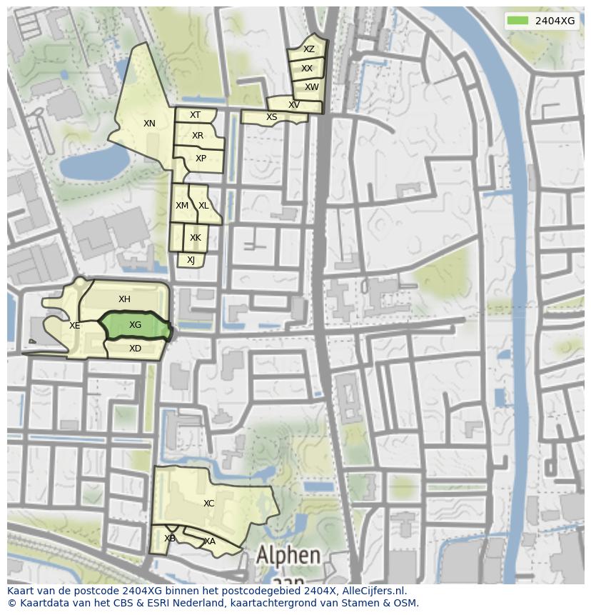 Afbeelding van het postcodegebied 2404 XG op de kaart.