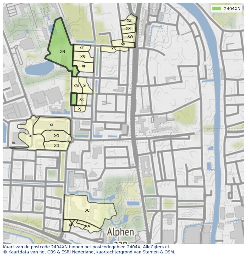 Afbeelding van het postcodegebied 2404 XN op de kaart.