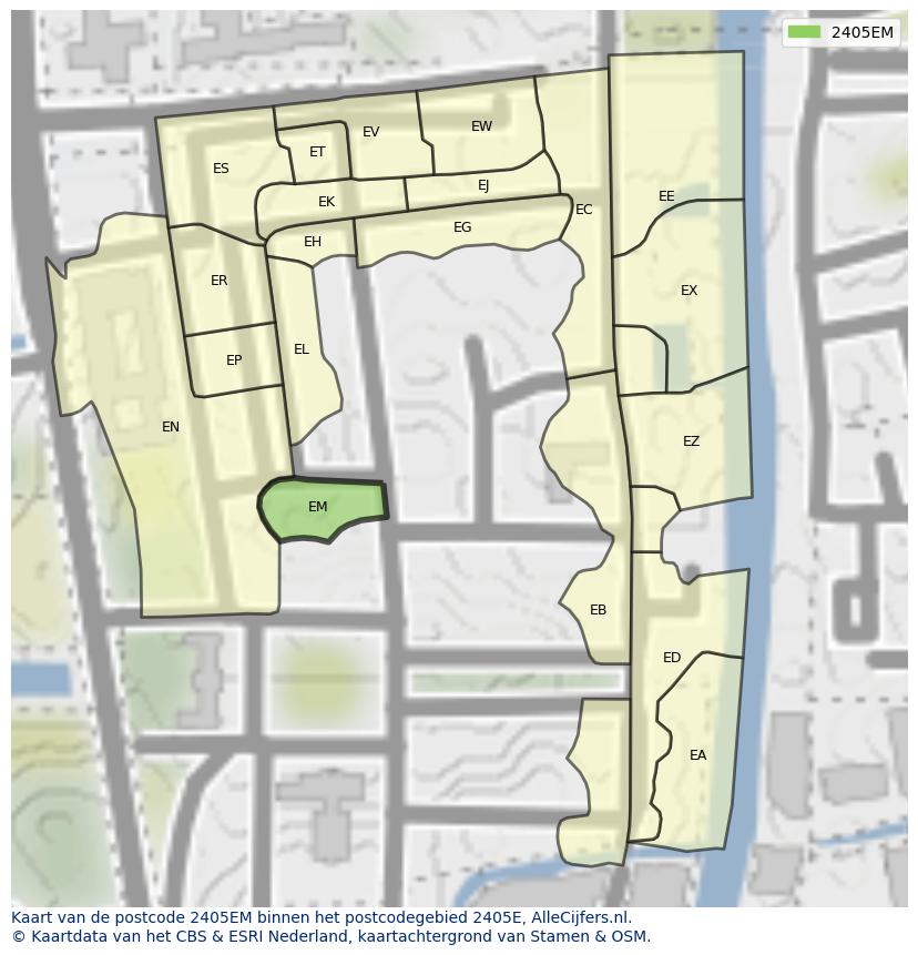 Afbeelding van het postcodegebied 2405 EM op de kaart.