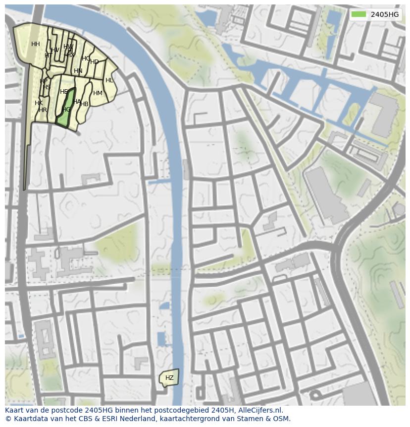 Afbeelding van het postcodegebied 2405 HG op de kaart.