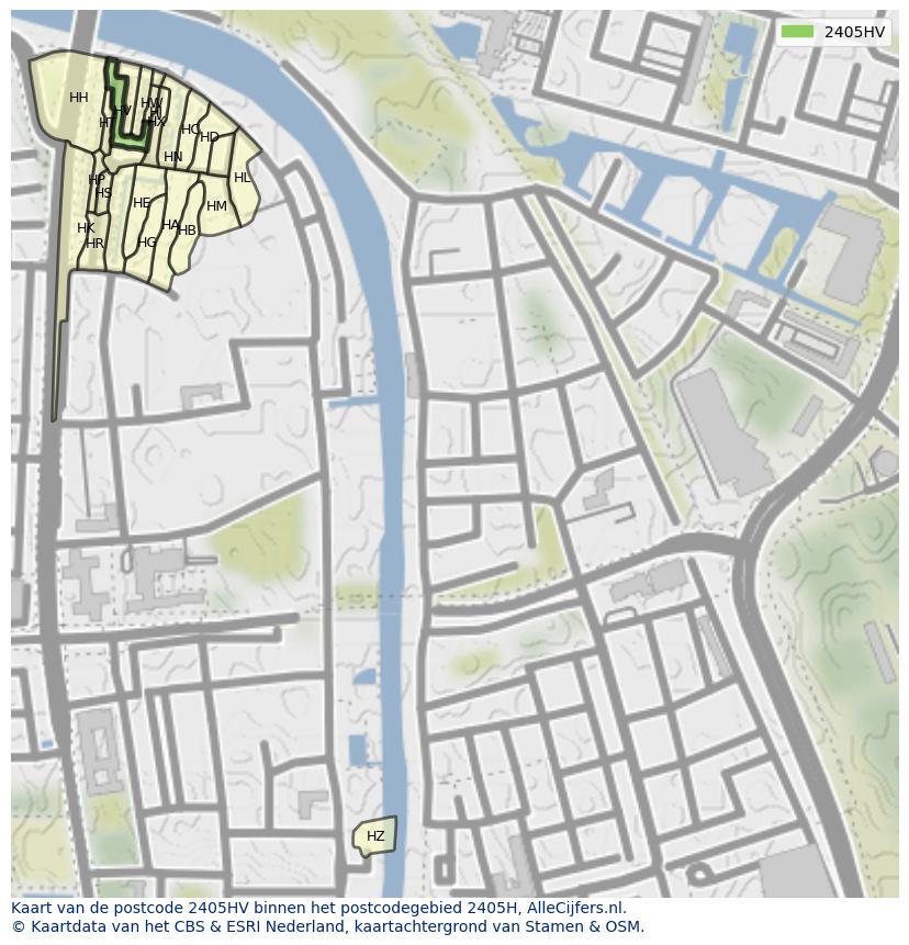 Afbeelding van het postcodegebied 2405 HV op de kaart.