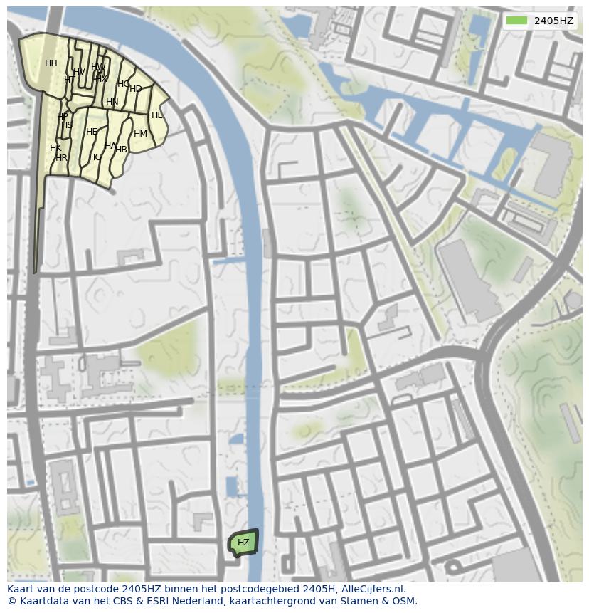 Afbeelding van het postcodegebied 2405 HZ op de kaart.